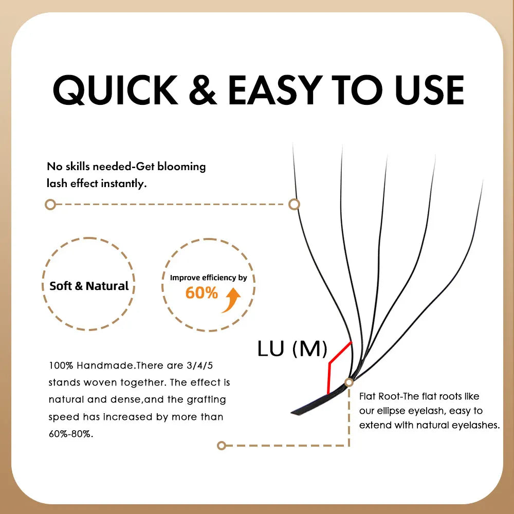 MASSCAKU LU/L Curl YY 3D 4D 5D W Style Lash Extension Handcrafted Soft Fiber Natural Lash Effect Mixed 8–15mm Length for Salon