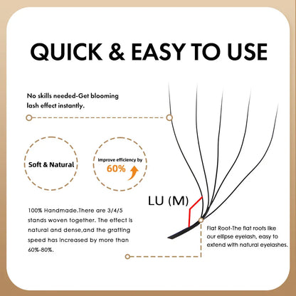 MASSCAKU LU/L Curl YY 3D 4D 5D W Style Lash Extension Handcrafted Soft Fiber Natural Lash Effect Mixed 8–15mm Length for Salon