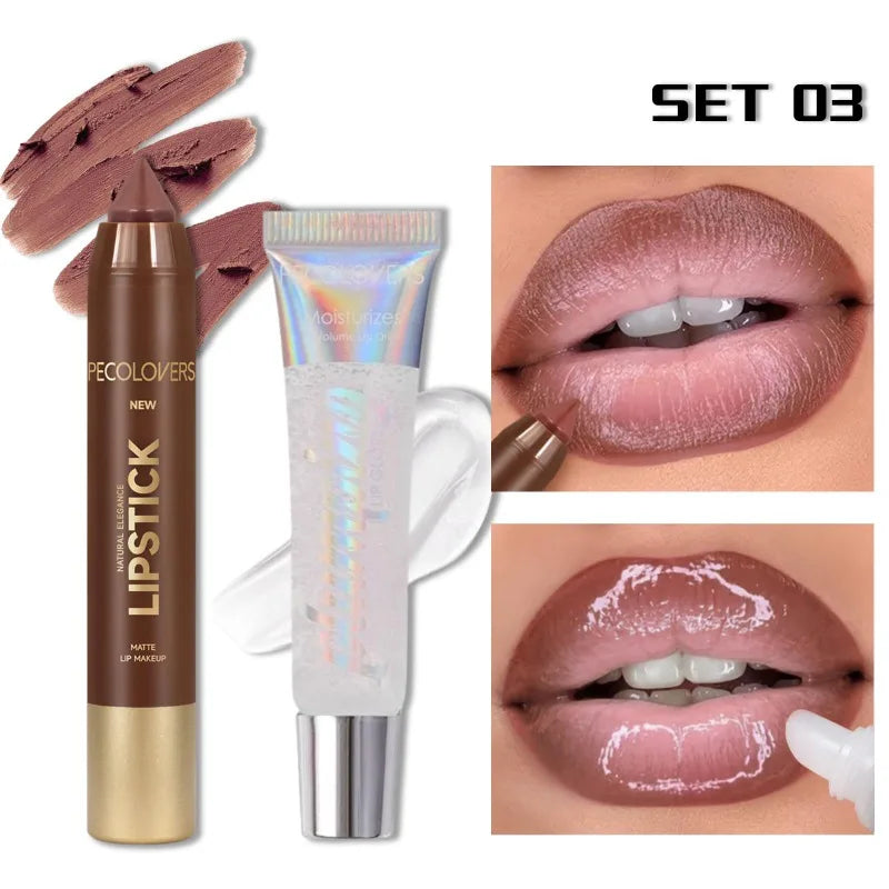 1SET Lip Liner Pencil Set, Lip Liner with Lip Gloss, Outline Lip Contour, Moisturize Lips, Full Andarming Lips, Lip Makeup
