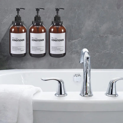 Soap Dispenser Brown Wall Mounted Shampoo Shower Gel Lotion Refillable Empty Bottle with Label Tray Kitchen Accessories 500ML