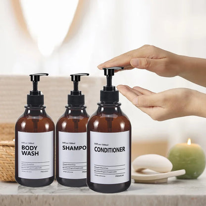 Soap Dispenser Brown Wall Mounted Shampoo Shower Gel Lotion Refillable Empty Bottle with Label Tray Kitchen Accessories 500ML