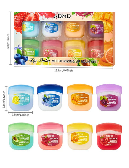 8pcs/box Fruits Lip Balm Sets Moisturizing Lipstick Makeup Base Moisturizer Lip Balm Anti-Cracking Lips Skin Care