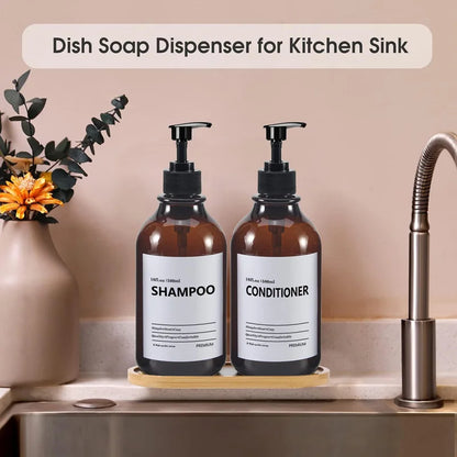 Soap Dispenser Brown Wall Mounted Shampoo Shower Gel Lotion Refillable Empty Bottle with Label Tray Kitchen Accessories 500ML