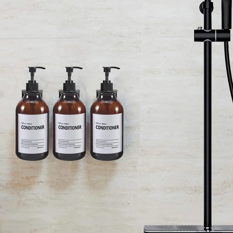 Soap Dispenser Brown Wall Mounted Shampoo Shower Gel Lotion Refillable Empty Bottle with Label Tray Kitchen Accessories 500ML