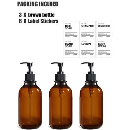 Soap Dispenser Brown Wall Mounted Shampoo Shower Gel Lotion Refillable Empty Bottle with Label Tray Kitchen Accessories 500ML