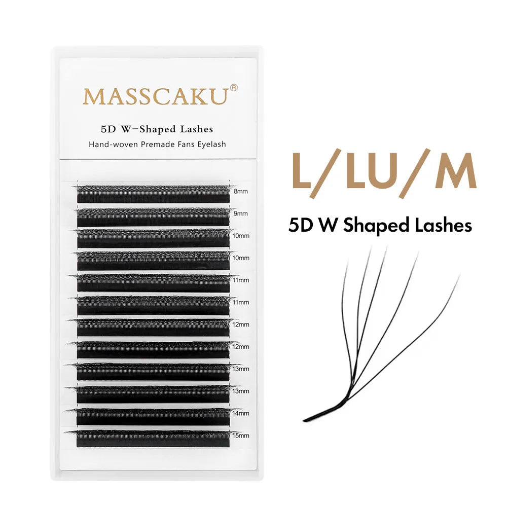 MASSCAKU LU/L Curl YY 3D 4D 5D W Style Lash Extension Handcrafted Soft Fiber Natural Lash Effect Mixed 8–15mm Length for Salon