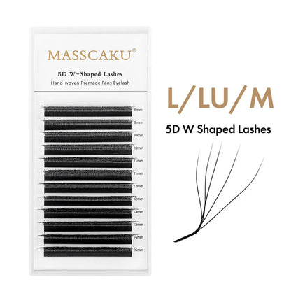 MASSCAKU LU/L Curl YY 3D 4D 5D W Style Lash Extension Handcrafted Soft Fiber Natural Lash Effect Mixed 8–15mm Length for Salon