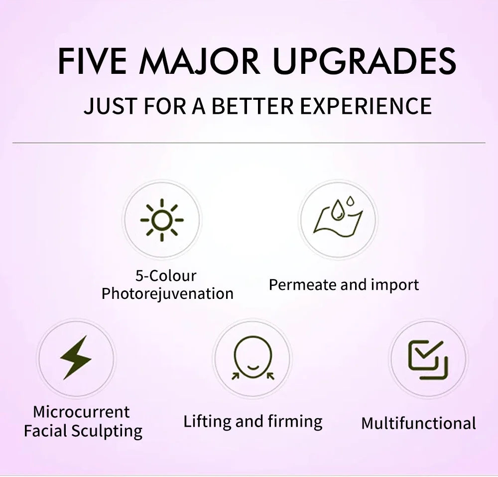EMS 5 in 1 Facial Massager 4D Massage Head Home Use Facial Device Promote Face Cream Absorption 5 Light Color Modes Beauty Tools