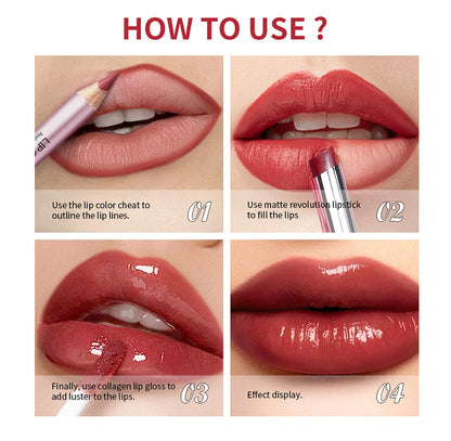 Lipliner&Lipstick Lip Gloss Set 3pcs/set Waterproof Long Lasting Lip Makeup Matte Travel Mini Set Women's Makeup Cosmetics