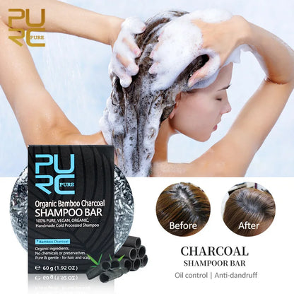 PURC Handmade Bamboo Charcoal Shampoo Bar Natural Essential Oil Soap Rich Lather Deep Clean Scalp Anti Dandruff Hair Care for Re