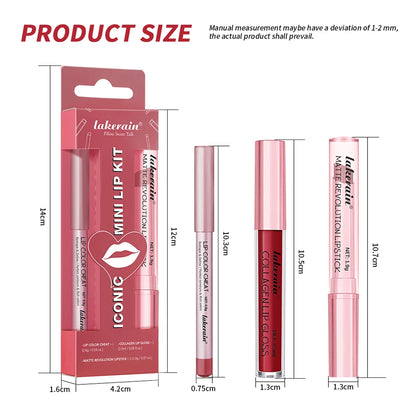 Lipliner&Lipstick Lip Gloss Set 3pcs/set Waterproof Long Lasting Lip Makeup Matte Travel Mini Set Women's Makeup Cosmetics