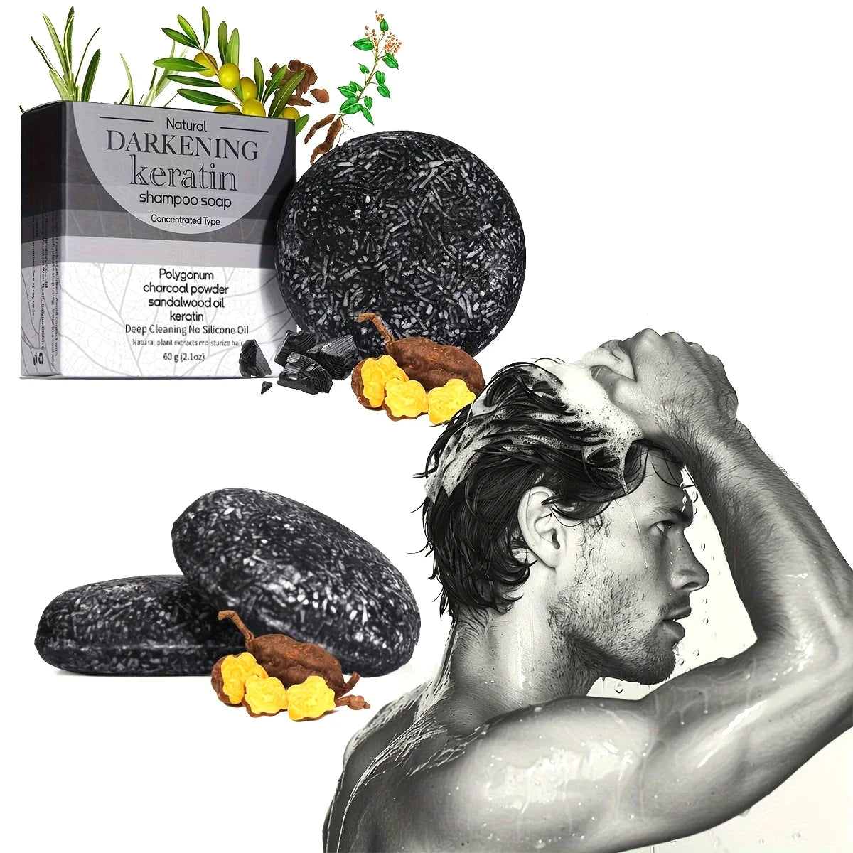 XF 60g Rice Shampoo Bar 100% Natural Organic Solid Soap for Hair Care Anti-Hair Loss and Repair Damaged Hair