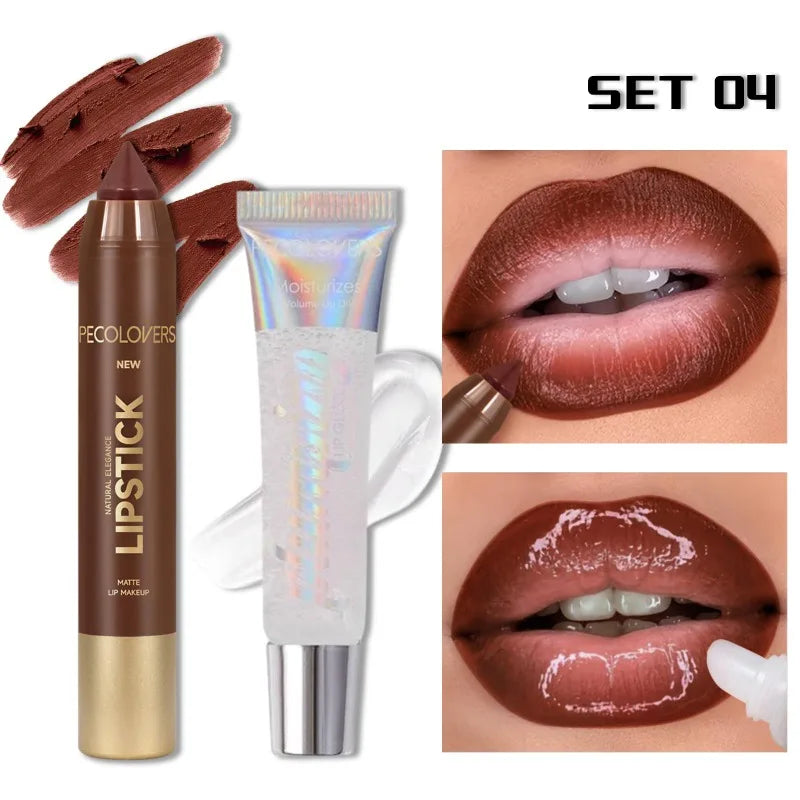 1SET Lip Liner Pencil Set, Lip Liner with Lip Gloss, Outline Lip Contour, Moisturize Lips, Full Andarming Lips, Lip Makeup
