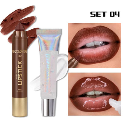 1SET Lip Liner Pencil Set, Lip Liner with Lip Gloss, Outline Lip Contour, Moisturize Lips, Full Andarming Lips, Lip Makeup