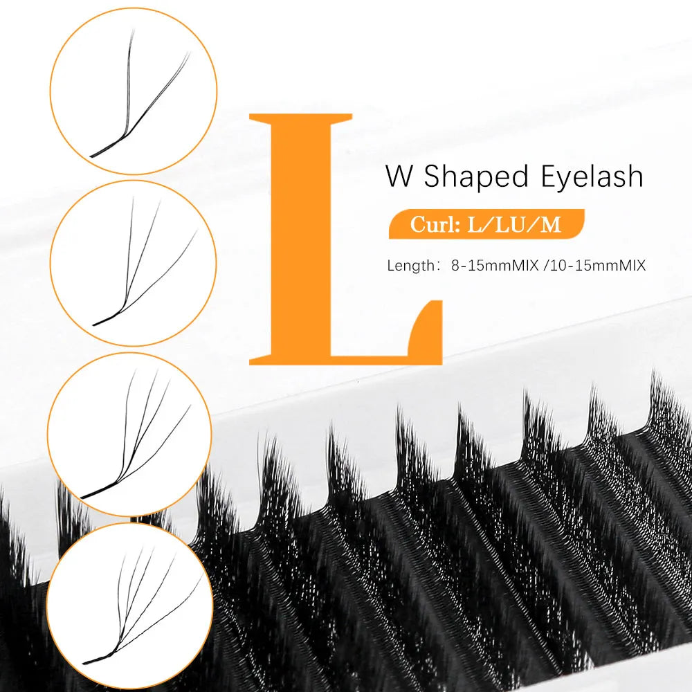 MASSCAKU LU/L Curl YY 3D 4D 5D W Style Lash Extension Handcrafted Soft Fiber Natural Lash Effect Mixed 8–15mm Length for Salon