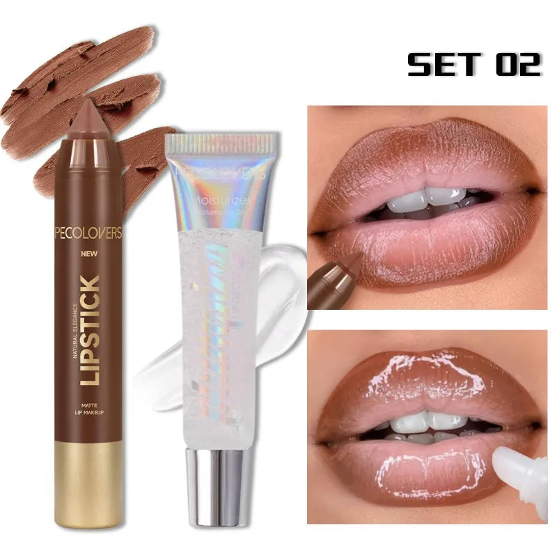 1SET Lip Liner Pencil Set, Lip Liner with Lip Gloss, Outline Lip Contour, Moisturize Lips, Full Andarming Lips, Lip Makeup