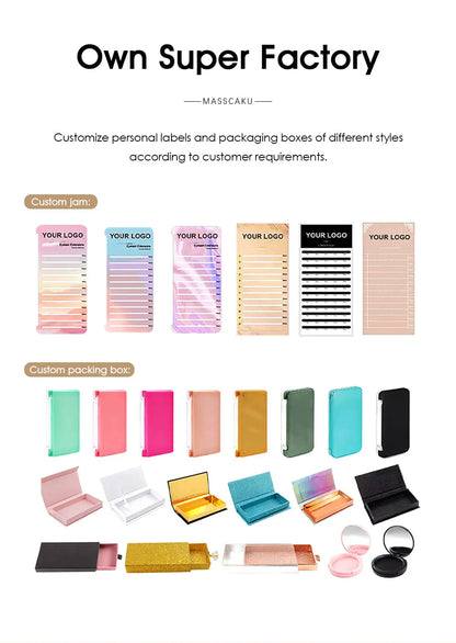 MASSCAKU LU/L Curl YY 3D 4D 5D W Style Lash Extension Handcrafted Soft Fiber Natural Lash Effect Mixed 8–15mm Length for Salon