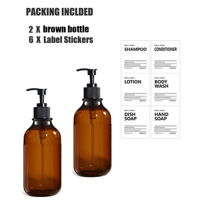Soap Dispenser Brown Wall Mounted Shampoo Shower Gel Lotion Refillable Empty Bottle with Label Tray Kitchen Accessories 500ML