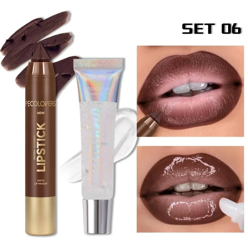 1SET Lip Liner Pencil Set, Lip Liner with Lip Gloss, Outline Lip Contour, Moisturize Lips, Full Andarming Lips, Lip Makeup