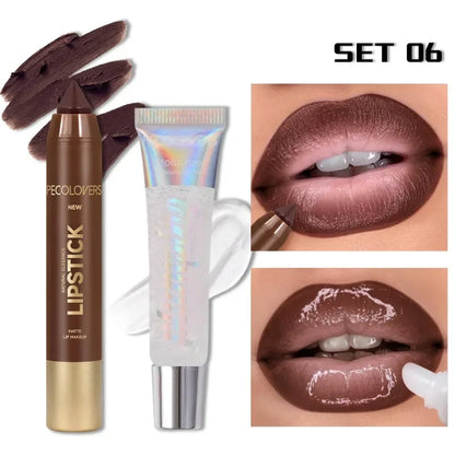 1SET Lip Liner Pencil Set, Lip Liner with Lip Gloss, Outline Lip Contour, Moisturize Lips, Full Andarming Lips, Lip Makeup