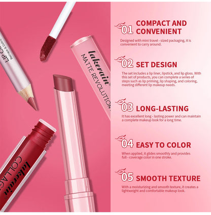 Lipliner&Lipstick Lip Gloss Set 3pcs/set Waterproof Long Lasting Lip Makeup Matte Travel Mini Set Women's Makeup Cosmetics
