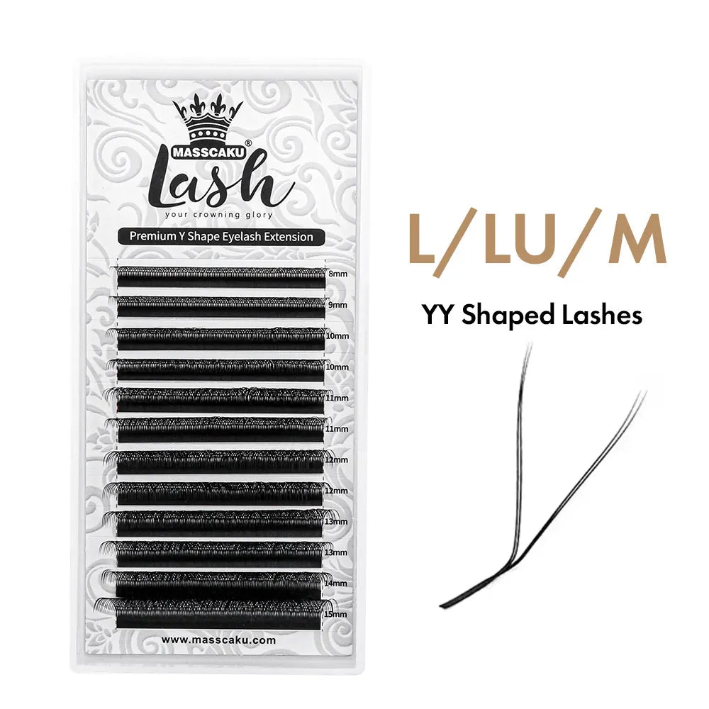 MASSCAKU LU/L Curl YY 3D 4D 5D W Style Lash Extension Handcrafted Soft Fiber Natural Lash Effect Mixed 8–15mm Length for Salon