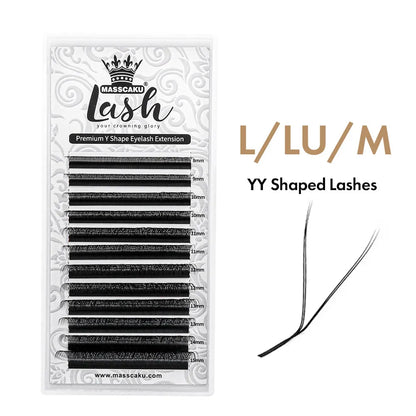 MASSCAKU LU/L Curl YY 3D 4D 5D W Style Lash Extension Handcrafted Soft Fiber Natural Lash Effect Mixed 8–15mm Length for Salon