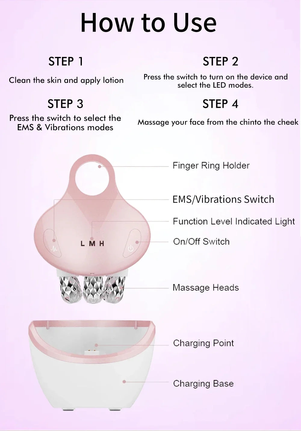 EMS 5 in 1 Facial Massager 4D Massage Head Home Use Facial Device Promote Face Cream Absorption 5 Light Color Modes Beauty Tools