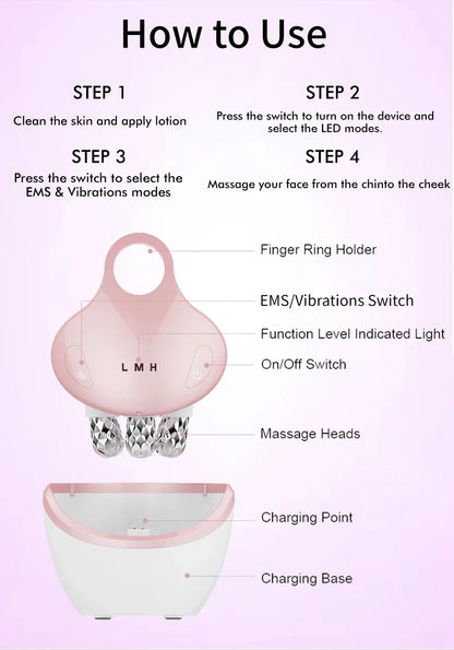 EMS 5 in 1 Facial Massager 4D Massage Head Home Use Facial Device Promote Face Cream Absorption 5 Light Color Modes Beauty Tools