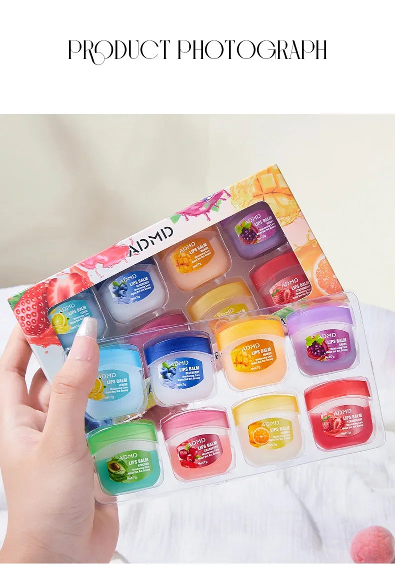 8pcs/box Fruits Lip Balm Sets Moisturizing Lipstick Makeup Base Moisturizer Lip Balm Anti-Cracking Lips Skin Care