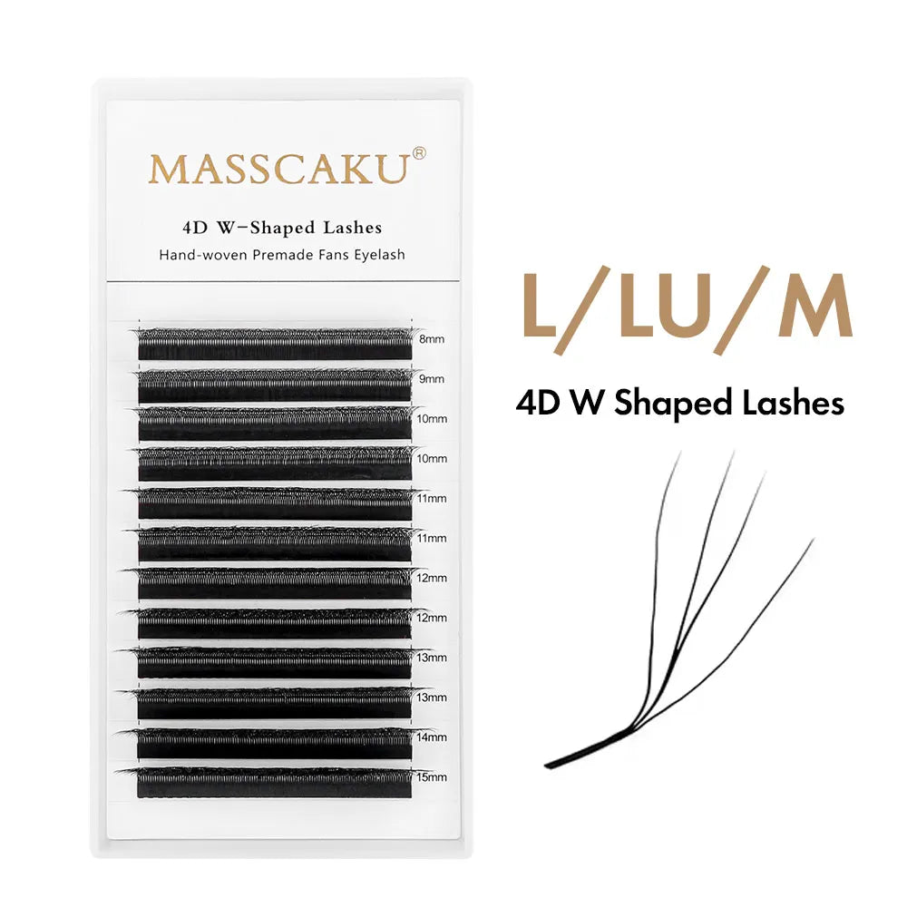 MASSCAKU LU/L Curl YY 3D 4D 5D W Style Lash Extension Handcrafted Soft Fiber Natural Lash Effect Mixed 8–15mm Length for Salon