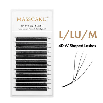 MASSCAKU LU/L Curl YY 3D 4D 5D W Style Lash Extension Handcrafted Soft Fiber Natural Lash Effect Mixed 8–15mm Length for Salon