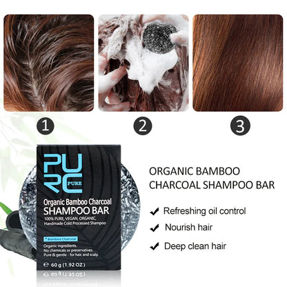 PURC Handmade Bamboo Charcoal Shampoo Bar Natural Essential Oil Soap Rich Lather Deep Clean Scalp Anti Dandruff Hair Care for Re