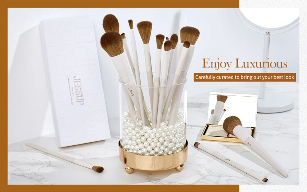 Jessup Makeup Brushes 14pc Makeup Brush set Synthetic Foundation Brush Powder Contour Eyeshadow Liner Blending Highlight T329